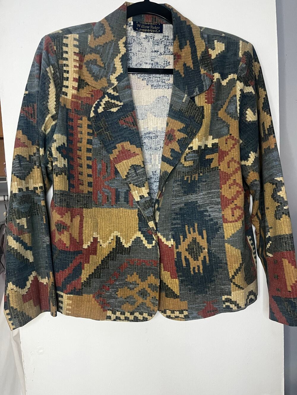 Vintage 70s Willow Ridge Blue Neutral Southwestern Blazer Jacket Small Medium